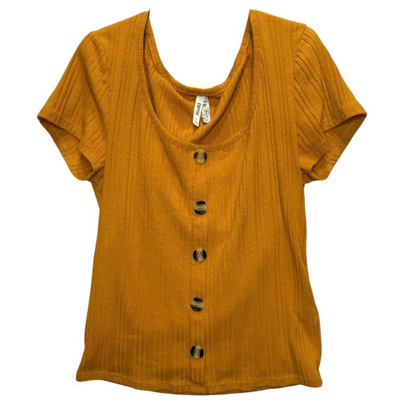 Mudd Tops - Mudd Junior's Size S Dark Yellow Shirt Ribbed Button Trim Pull Over Top